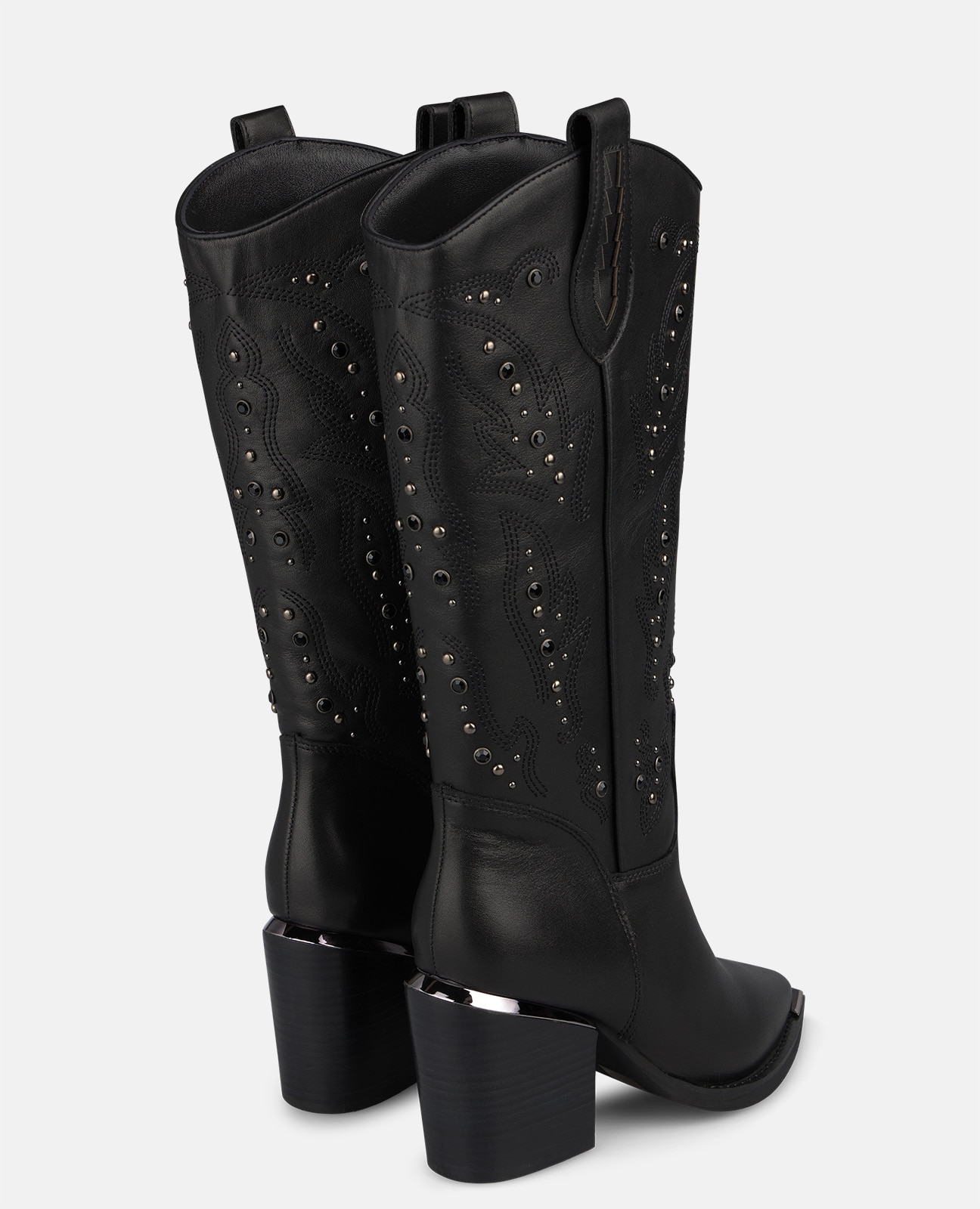 Botas cowboy de mujer en napa con detalles bordados y pedrería - Alma en Pena - Negro Negro-3