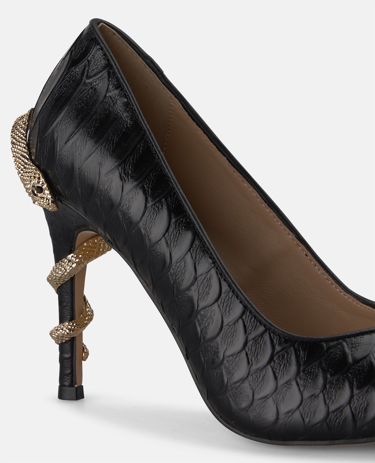 Zapato de salón de mujer en piel con serpiente en el tacón - Alma en Pena - Negro Negro-4