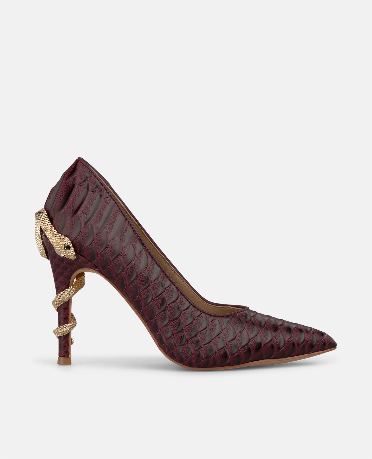 Zapato de salón de mujer en piel con serpiente en el tacón - Alma en Pena - Burdeos Burdeos-1