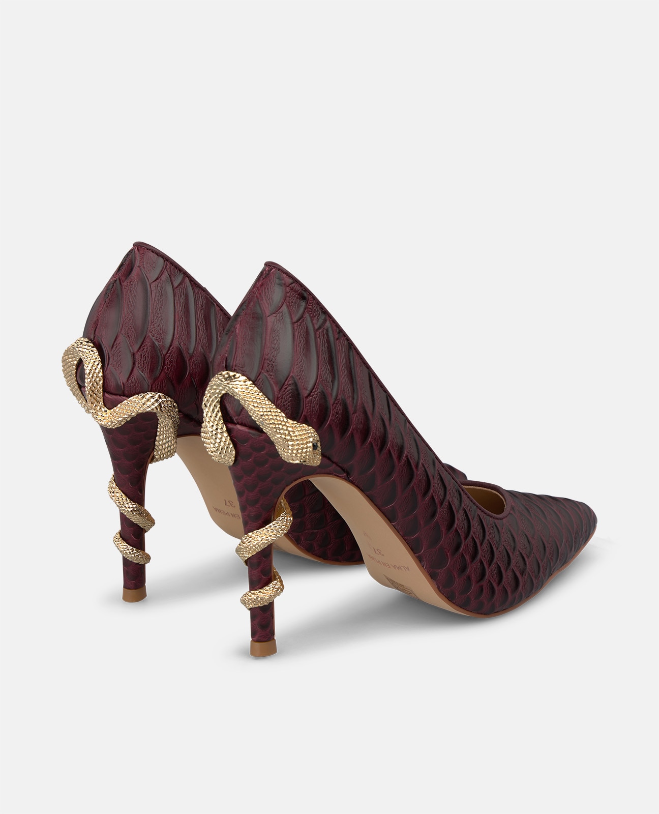 Zapato de salón de mujer en piel con serpiente en el tacón - Alma en Pena - Burdeos Burdeos-2