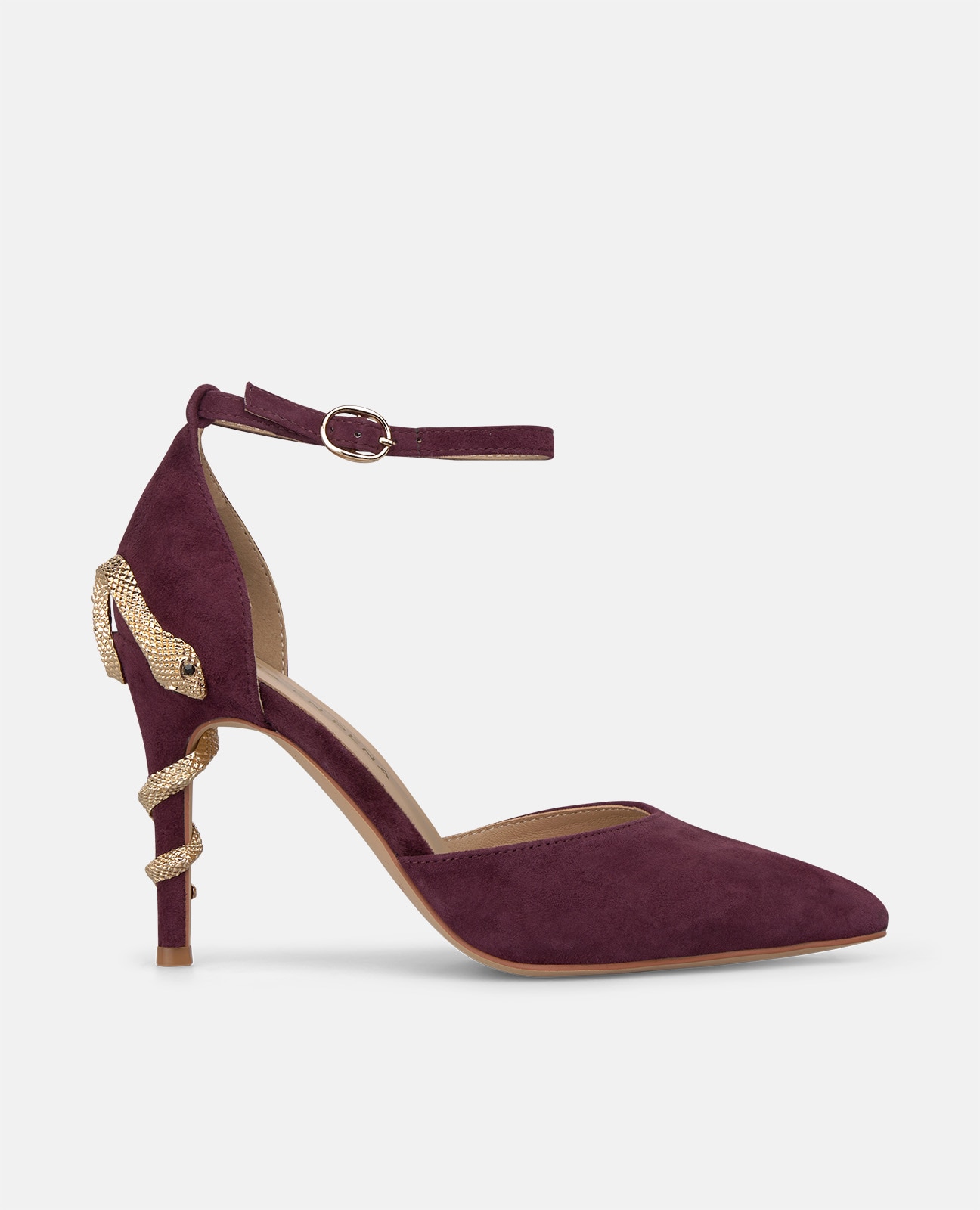 Zapato de salón de mujer en ante con serpiente en el tacón - Alma en Pena - Burdeos Burdeos-1