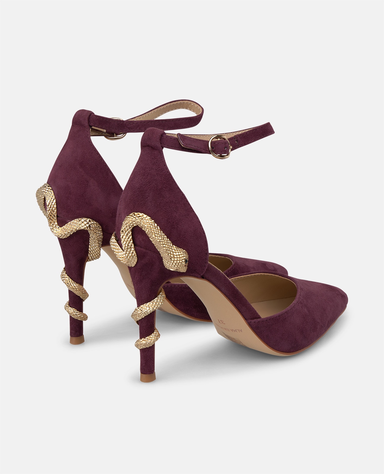 Zapato de salón de mujer en ante con serpiente en el tacón - Alma en Pena - Burdeos Burdeos-2