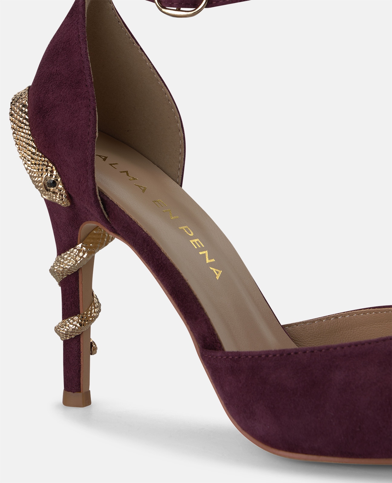 Zapato de salón de mujer en ante con serpiente en el tacón - Alma en Pena - Burdeos Burdeos-4
