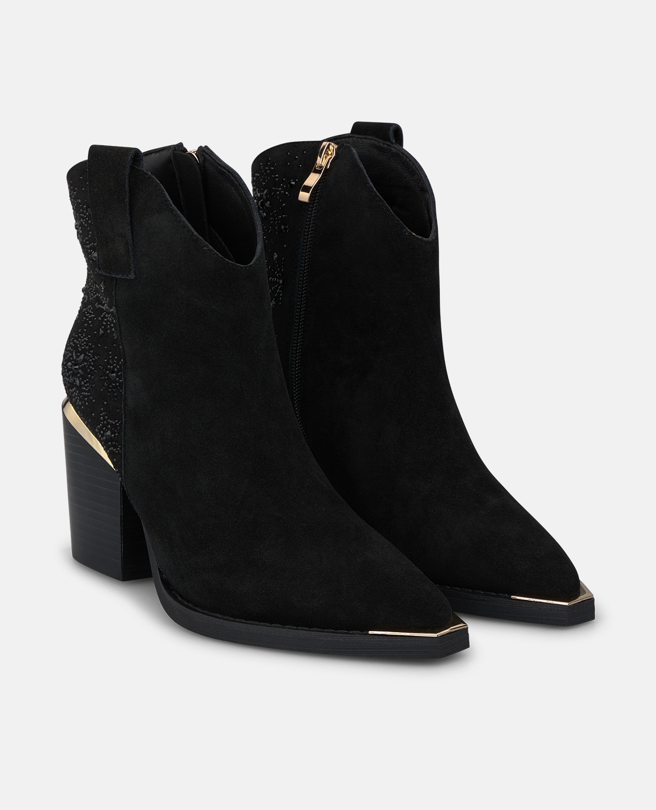 Botines básicos de mujer en ante con pedrería floral - Alma en Pena - Negro Negro-3