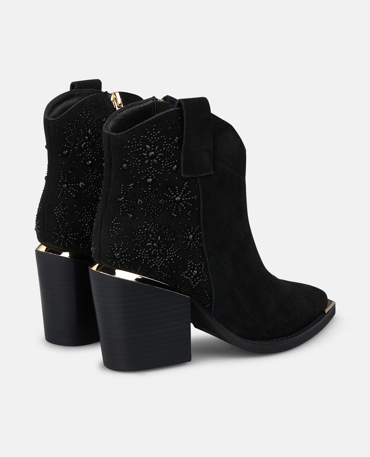 Botines básicos de mujer en ante con pedrería floral - Alma en Pena - Negro Negro-2