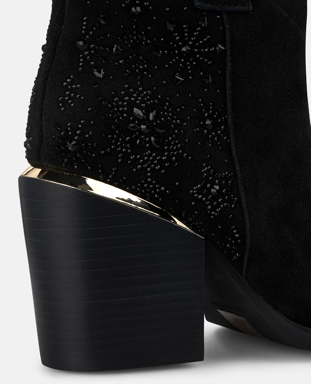 Botines básicos de mujer en ante con pedrería floral - Alma en Pena - Negro Negro-4