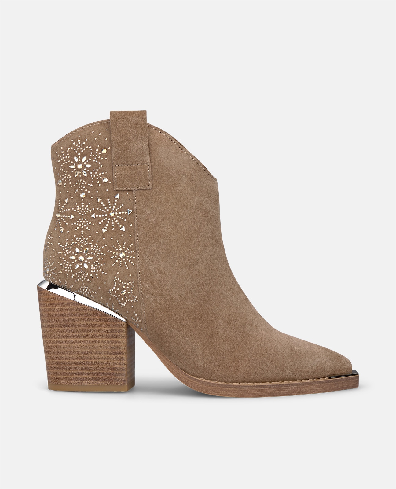 Botines básicos de mujer en ante con pedrería floral - Alma en Pena - Visón Visón-1