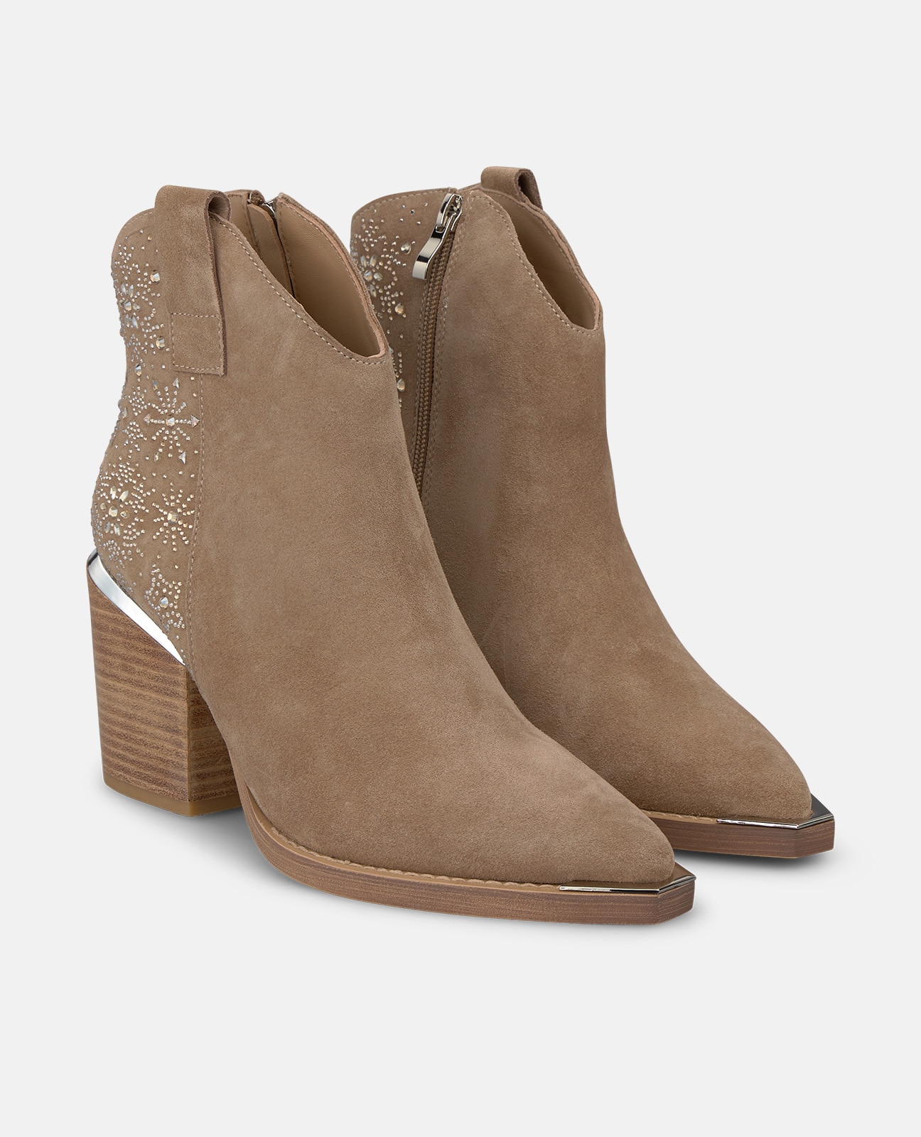 Botines básicos de mujer en ante con pedrería floral - Alma en Pena - Visón Visón-3