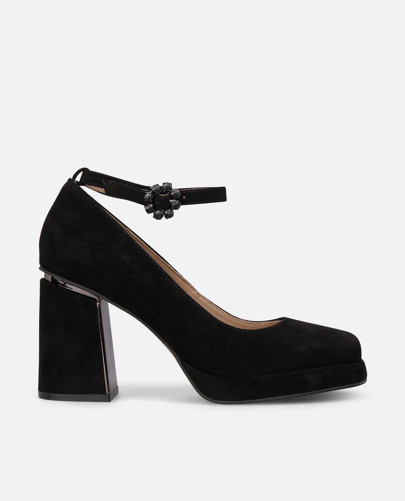 Zapato de salón de mujer en ante con cierre de pulsera - Alma en Pena - Negro Negro-1