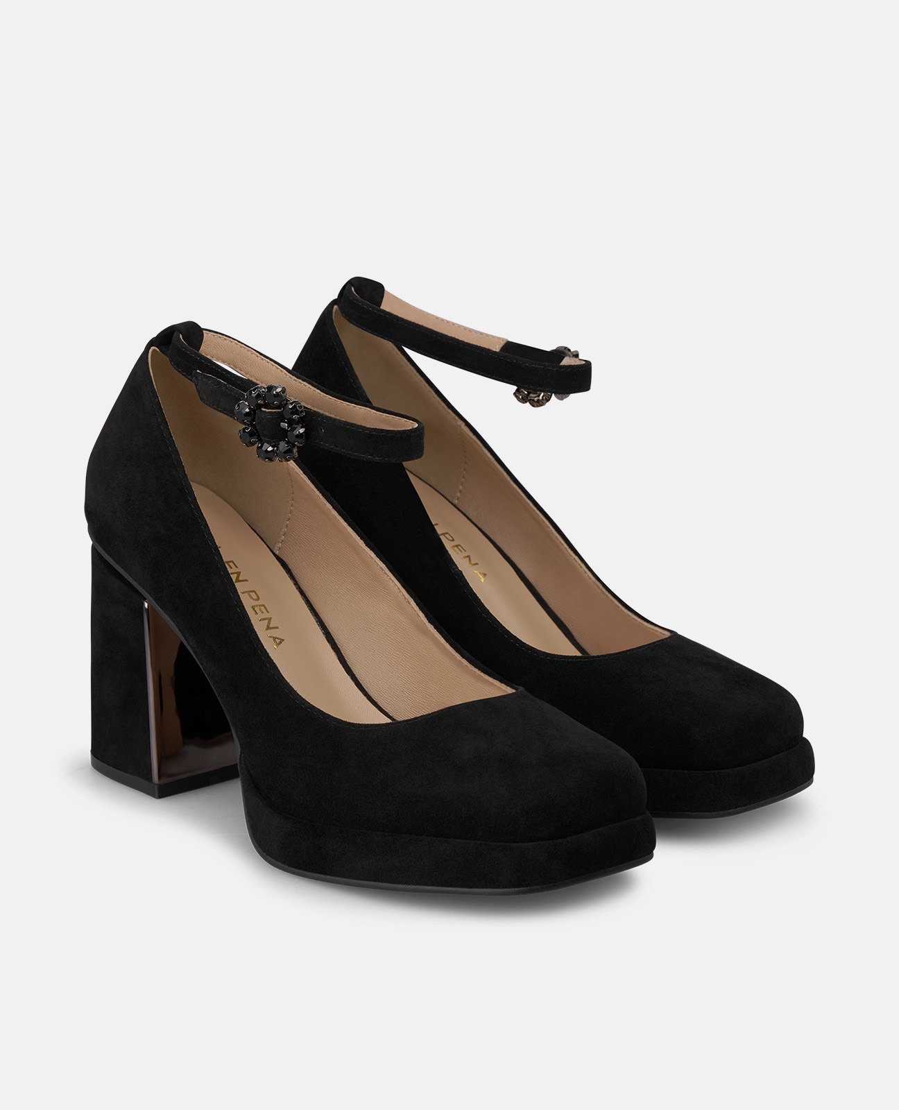 Zapato de salón de mujer en ante con cierre de pulsera - Alma en Pena - Negro Negro-3