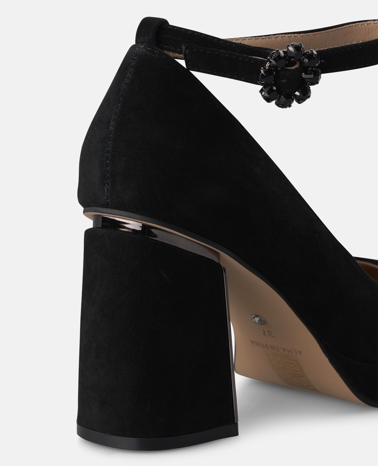 Zapato de salón de mujer en ante con cierre de pulsera - Alma en Pena - Negro Negro-4
