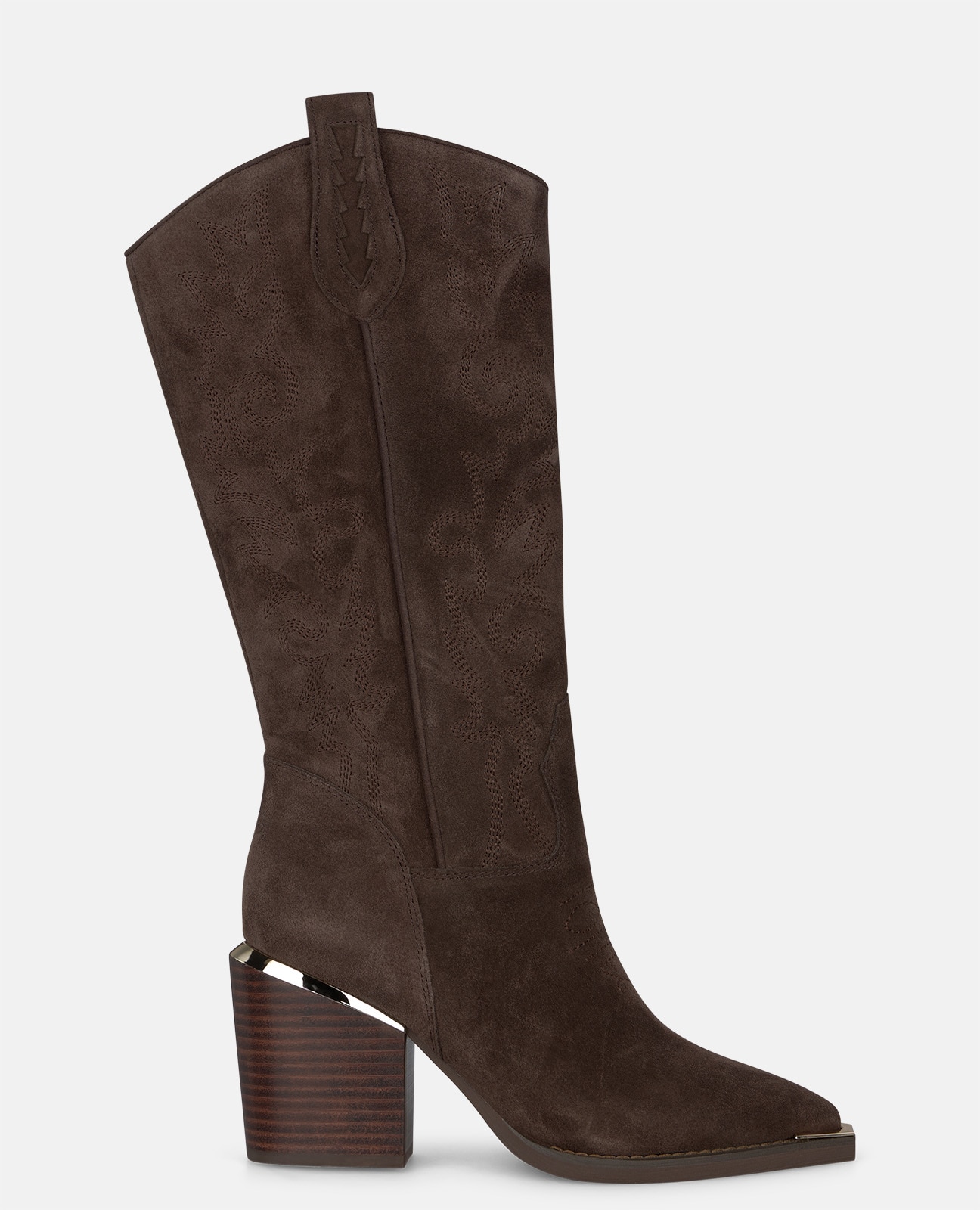 Botas cowboy de mujer en piel con bordados tonales - Alma en Pena - Marrón Marrón-1