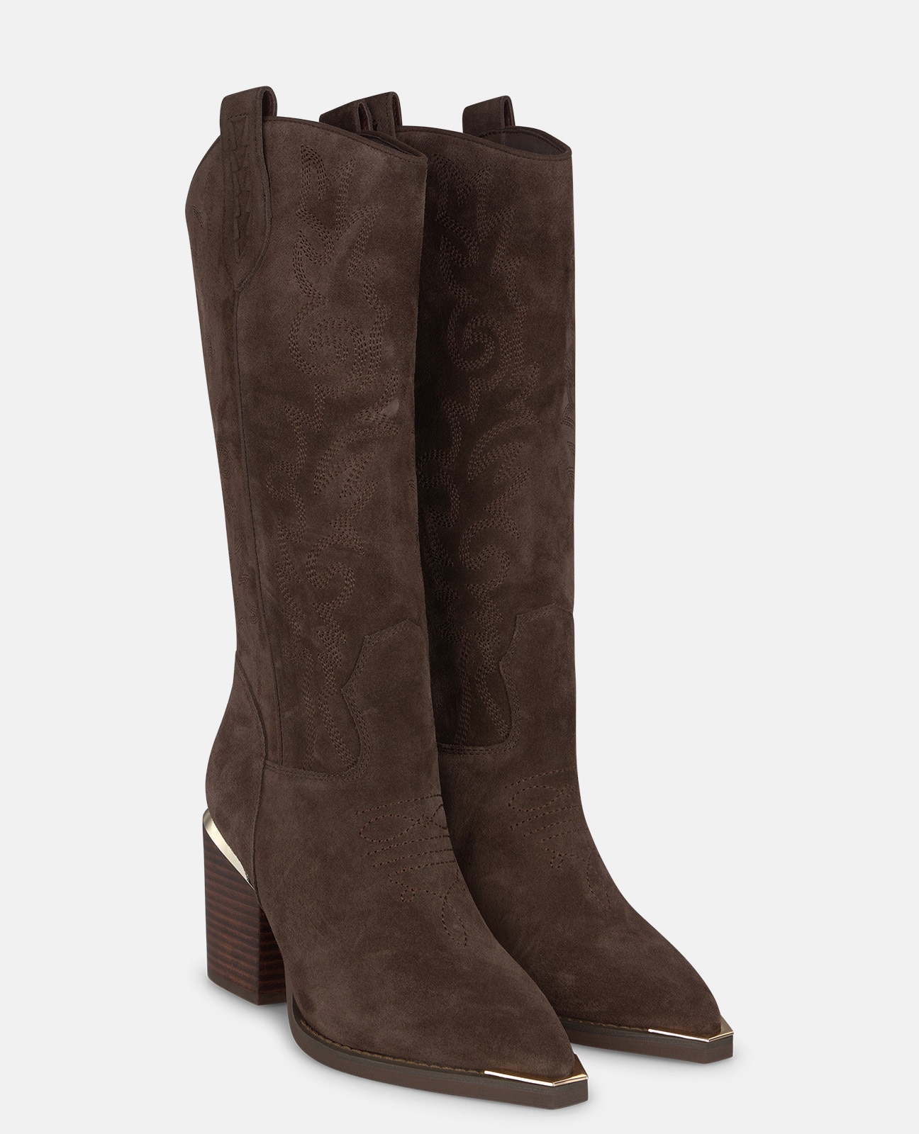 Botas cowboy de mujer en piel con bordados tonales - Alma en Pena - Marrón Marrón-3