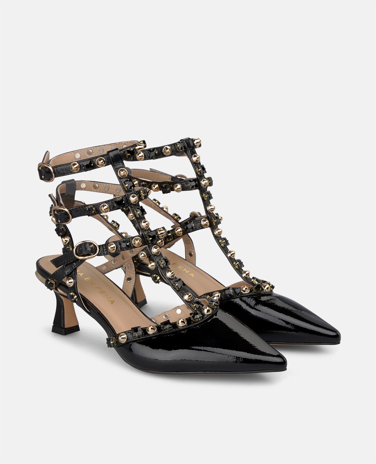 Zapatos de salón de mujer en charol con encaje en la puntera - Alma en Pena - Negro Negro-3