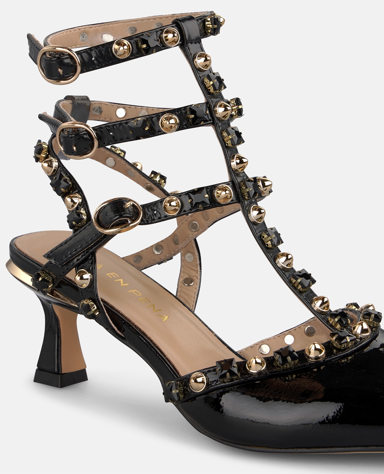 Zapatos de salón de mujer en charol con encaje en la puntera - Alma en Pena - Negro Negro-4