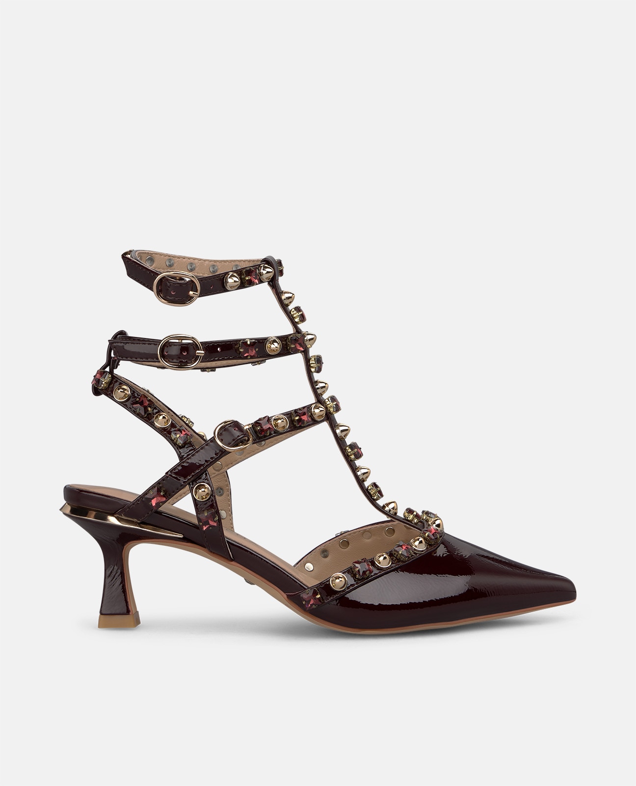 Zapatos de salón de mujer en charol con encaje en la puntera - Burdeos Burdeos-1