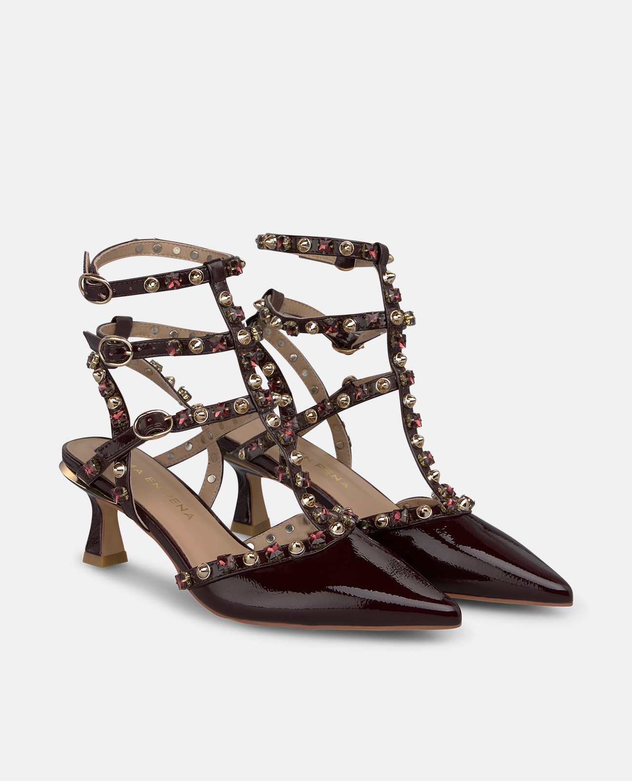 Zapatos de salón de mujer en charol con encaje en la puntera - Burdeos Burdeos-3