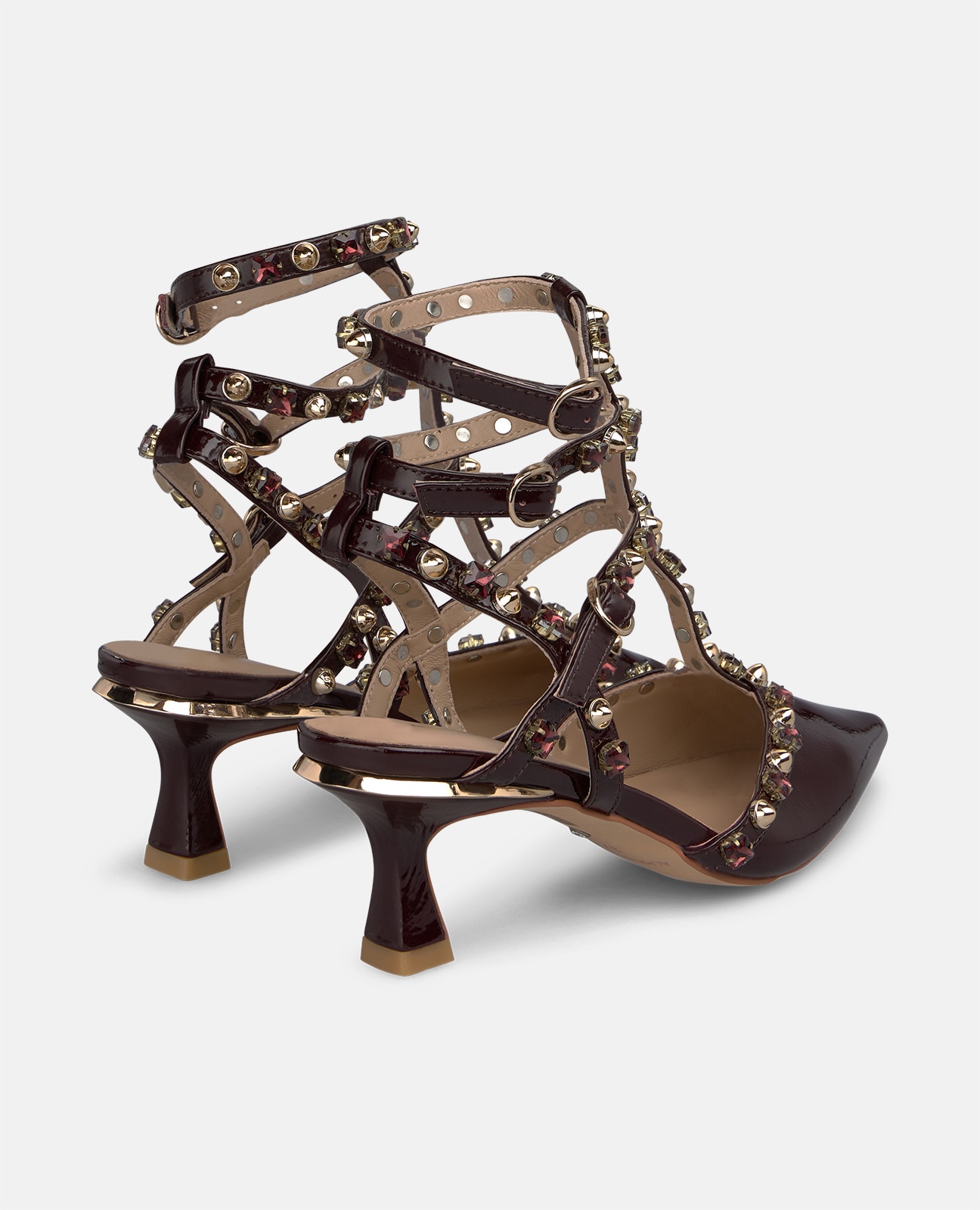 Zapatos de salón de mujer en charol con encaje en la puntera - Burdeos Burdeos-2