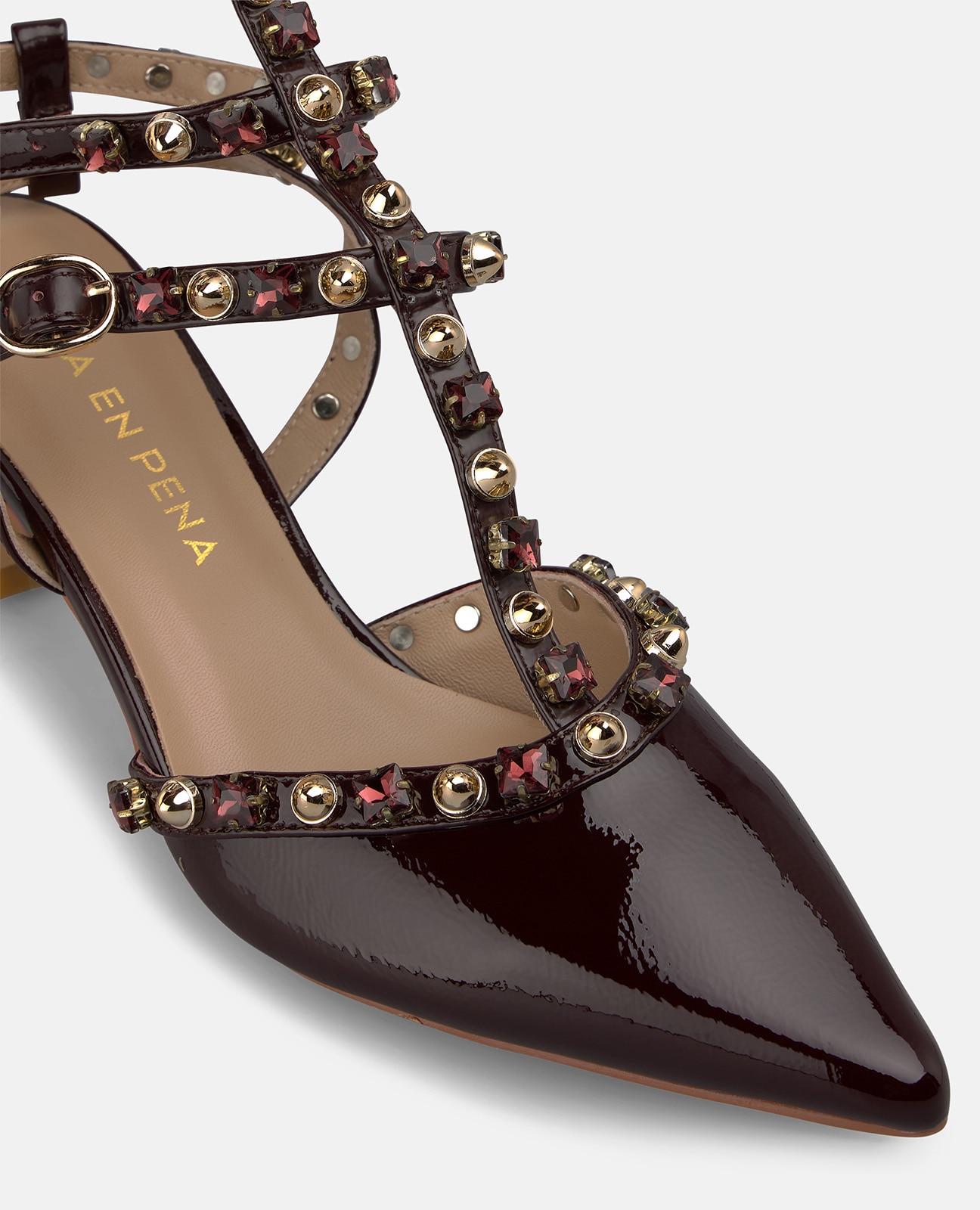 Zapatos de salón de mujer en charol con encaje en la puntera - Burdeos Burdeos-4