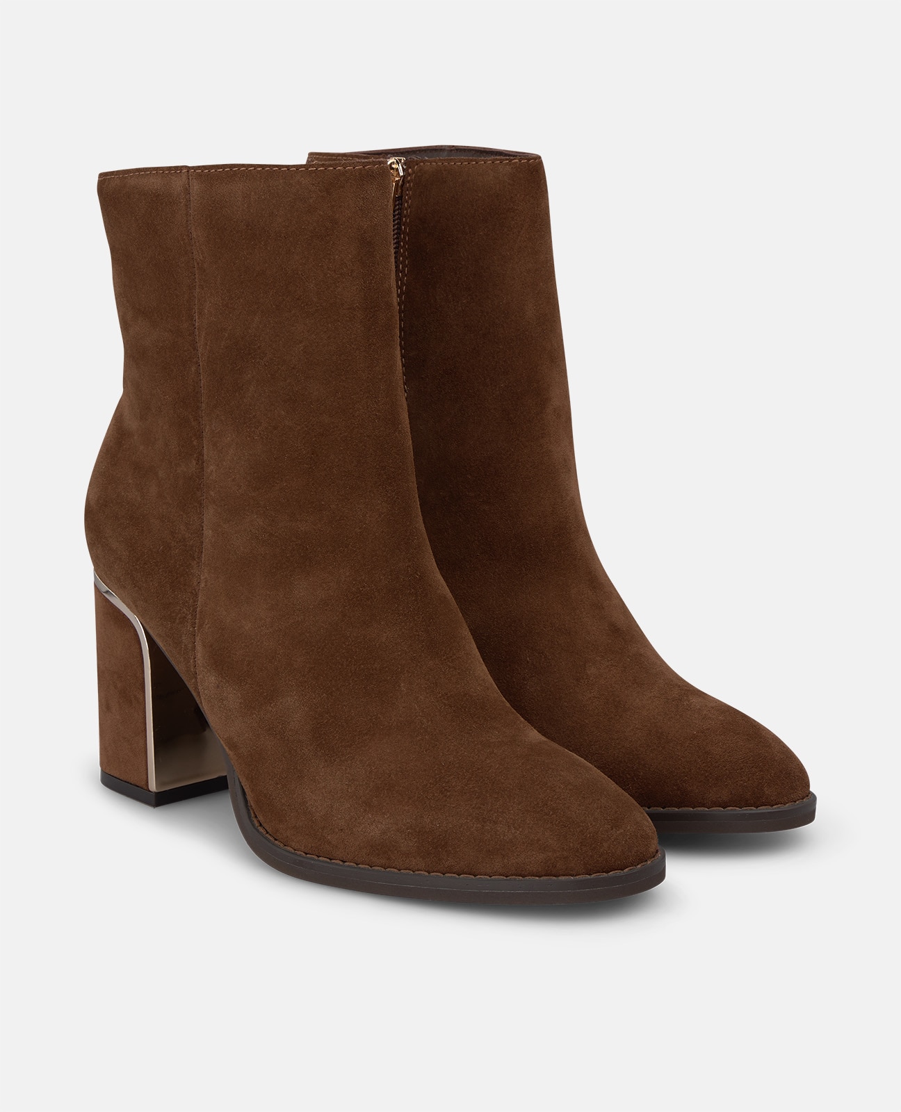 Botines básicos de mujer en ante con cierre de cremallera - Camel Camel-3