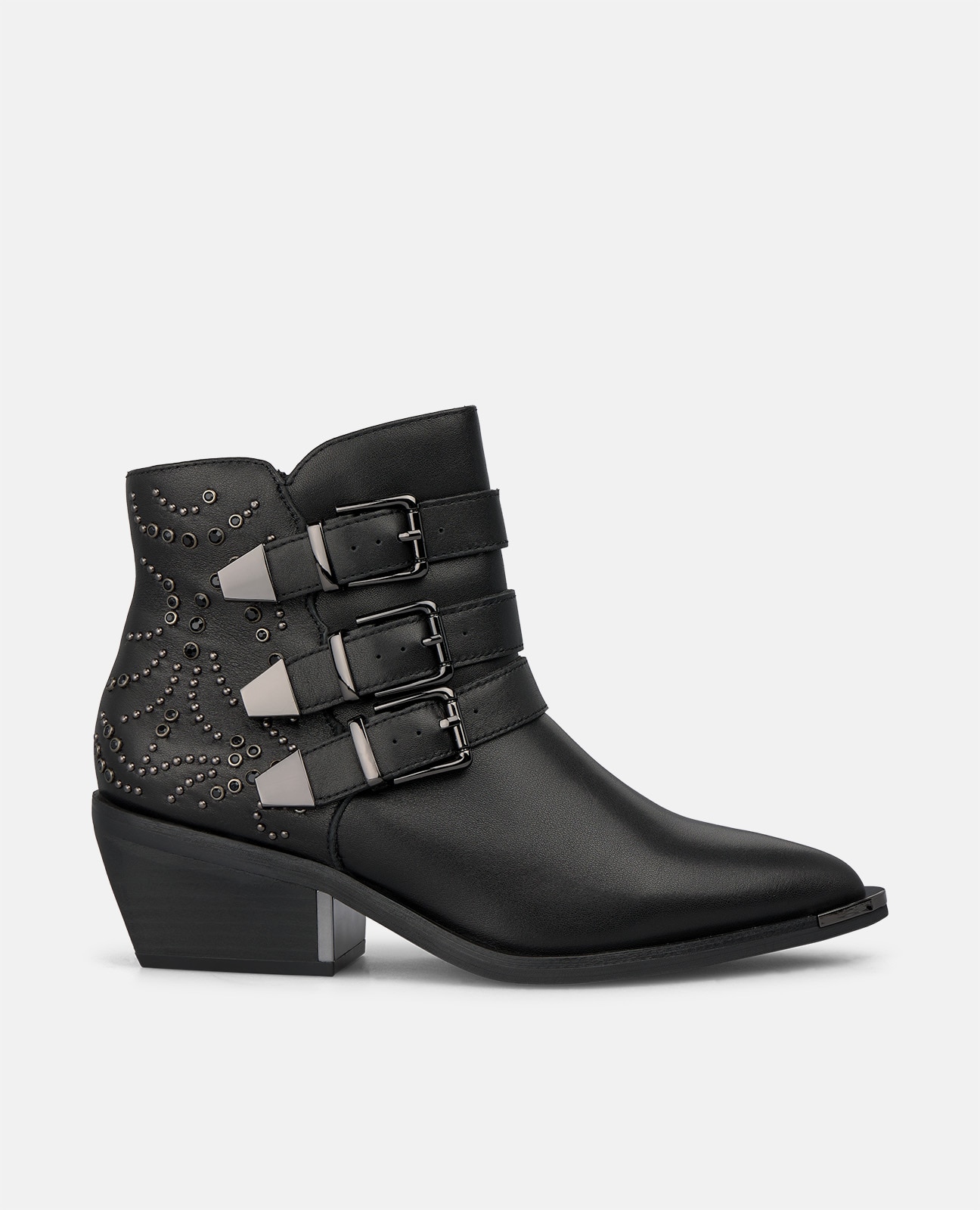 Botines básicos de mujer en napa con tres correas de hebilla - Negro Negro-1
