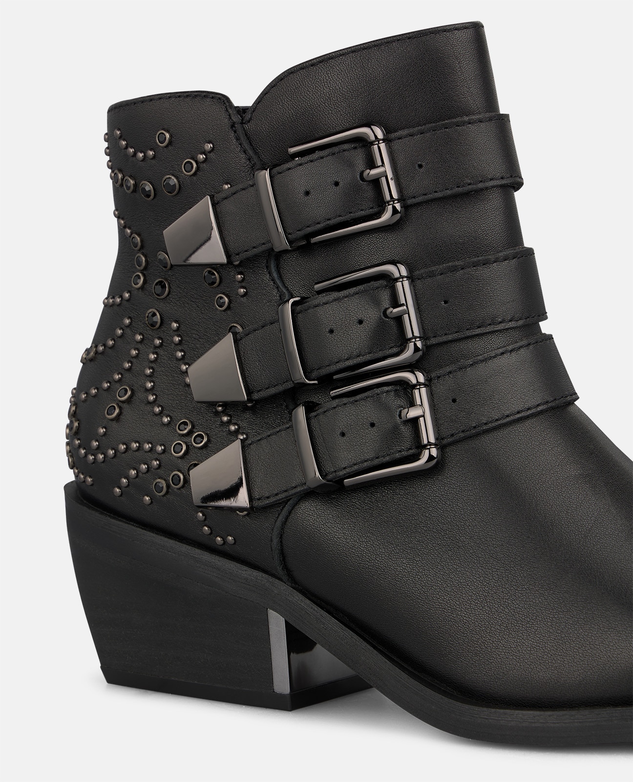 Botines básicos de mujer en napa con tres correas de hebilla - Negro Negro-4