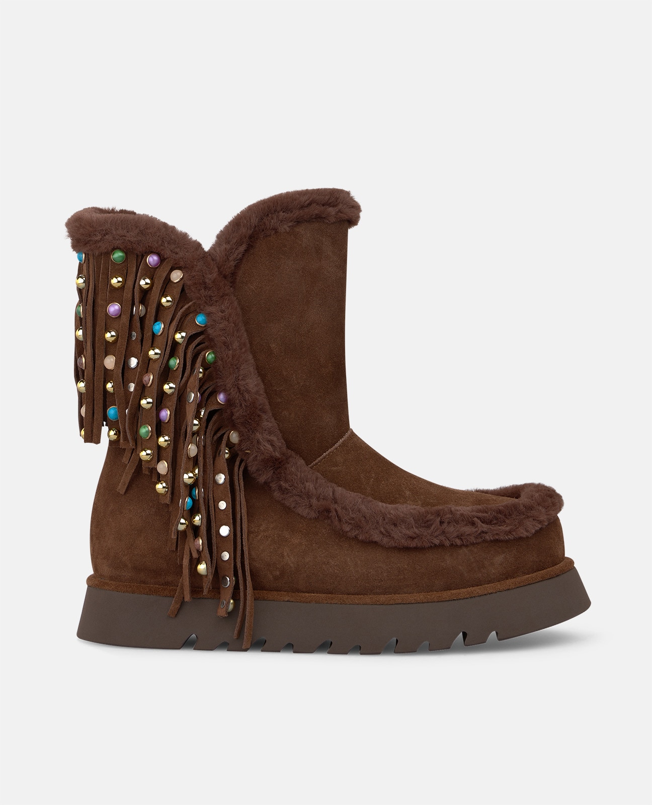 Botines apreski de mujer en ante con flecos - Alma en Pena - Camel Camel-1