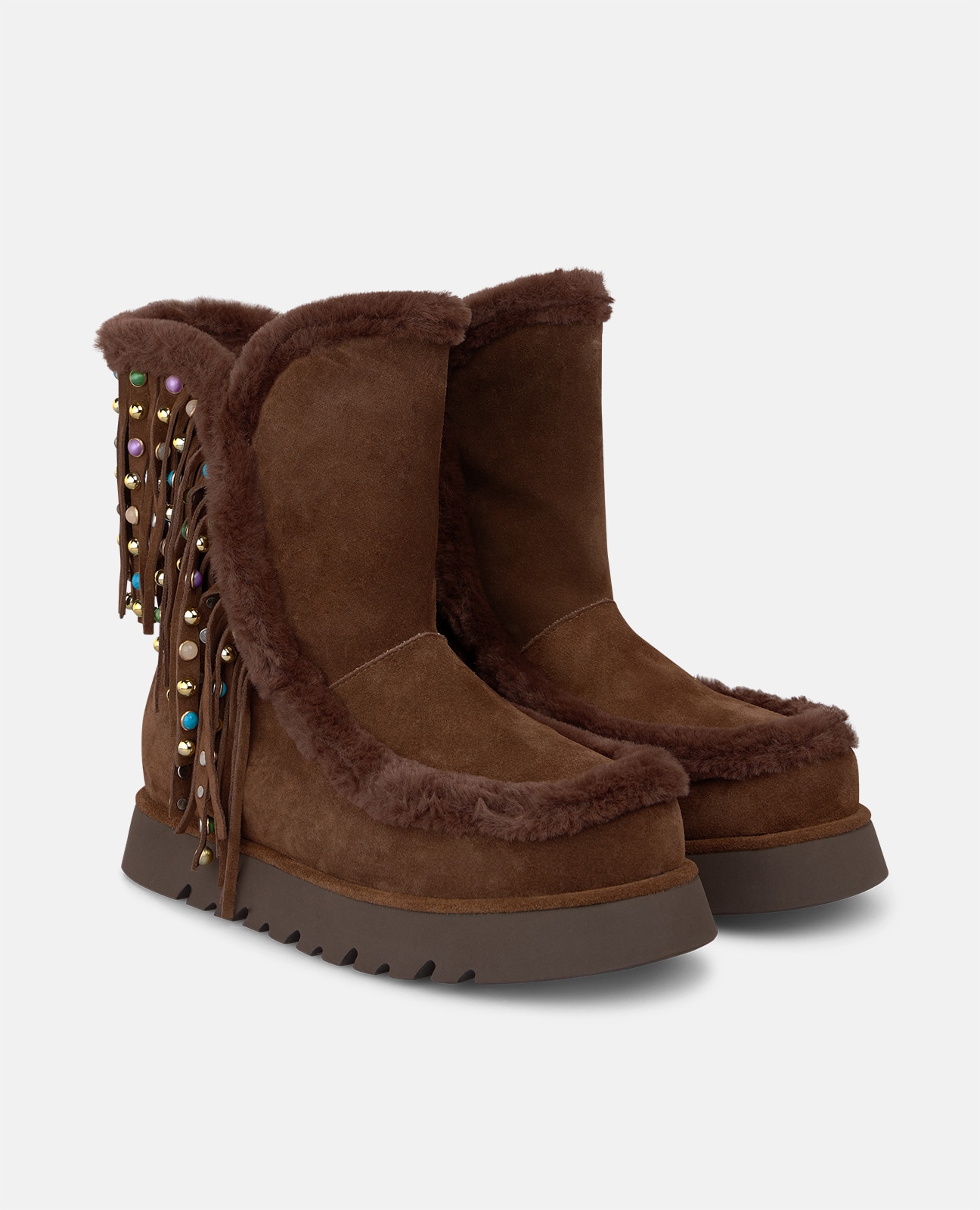Botines apreski de mujer en ante con flecos - Alma en Pena - Camel Camel-4