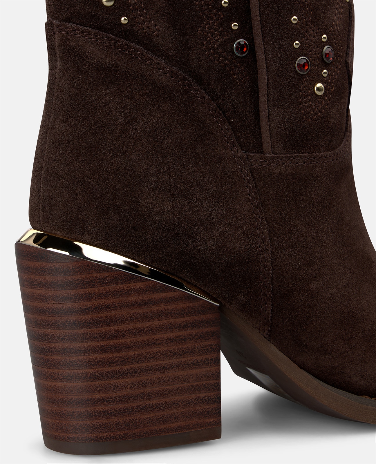 Botas cowboy de mujer en ante con detalles bordados y pedrería - Marrón Marrón-4