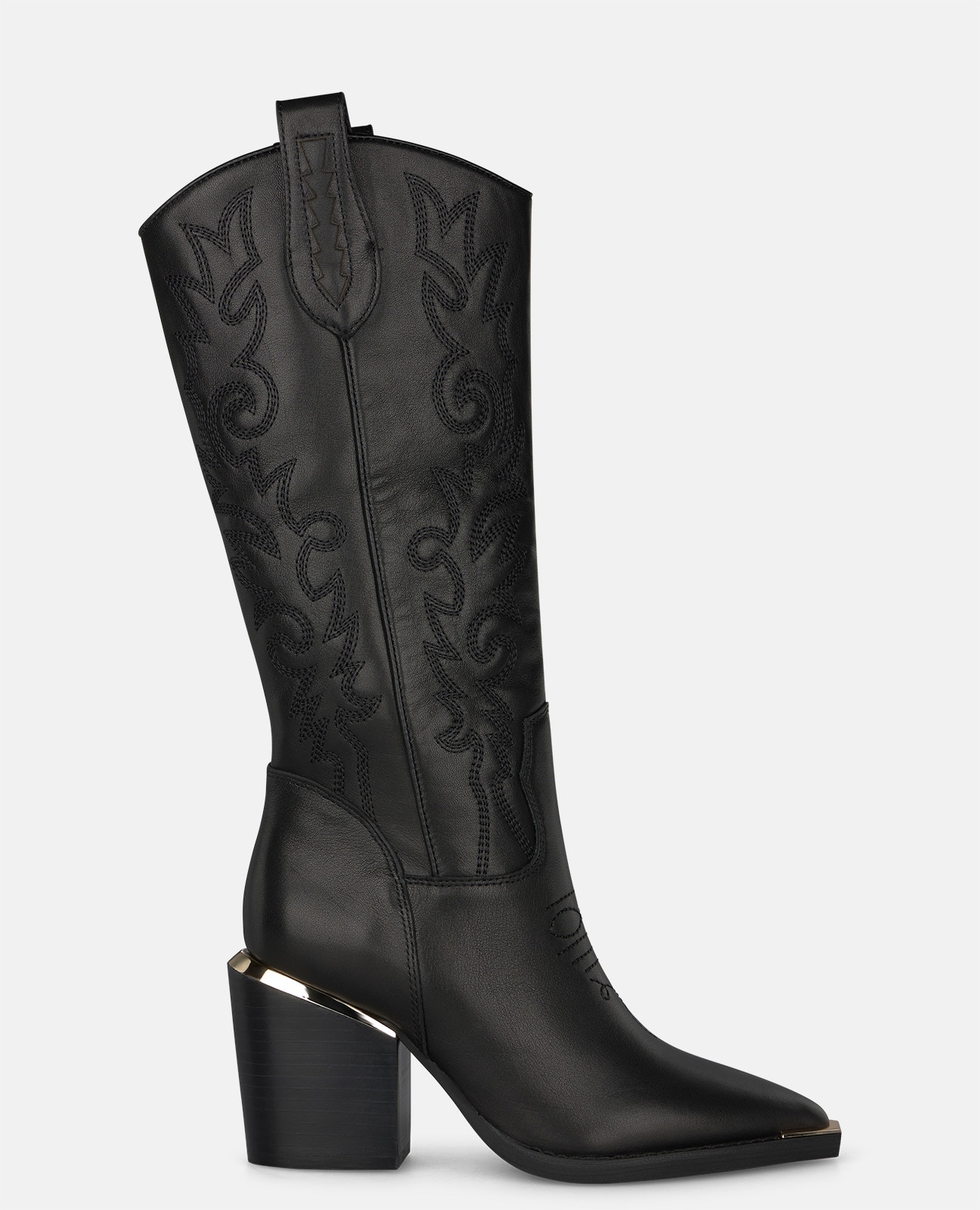 Botas cowboy de mujer en napa con bordados tonales - Alma en Pena - Negro Negro-1
