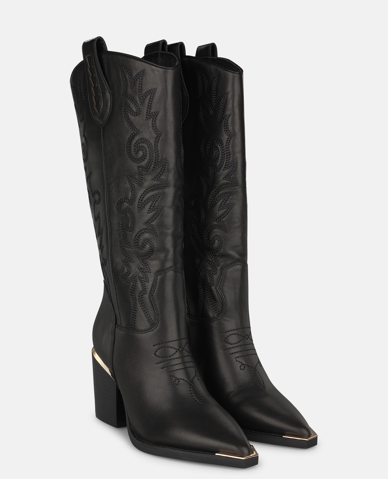 Botas cowboy de mujer en napa con bordados tonales - Alma en Pena - Negro Negro-2