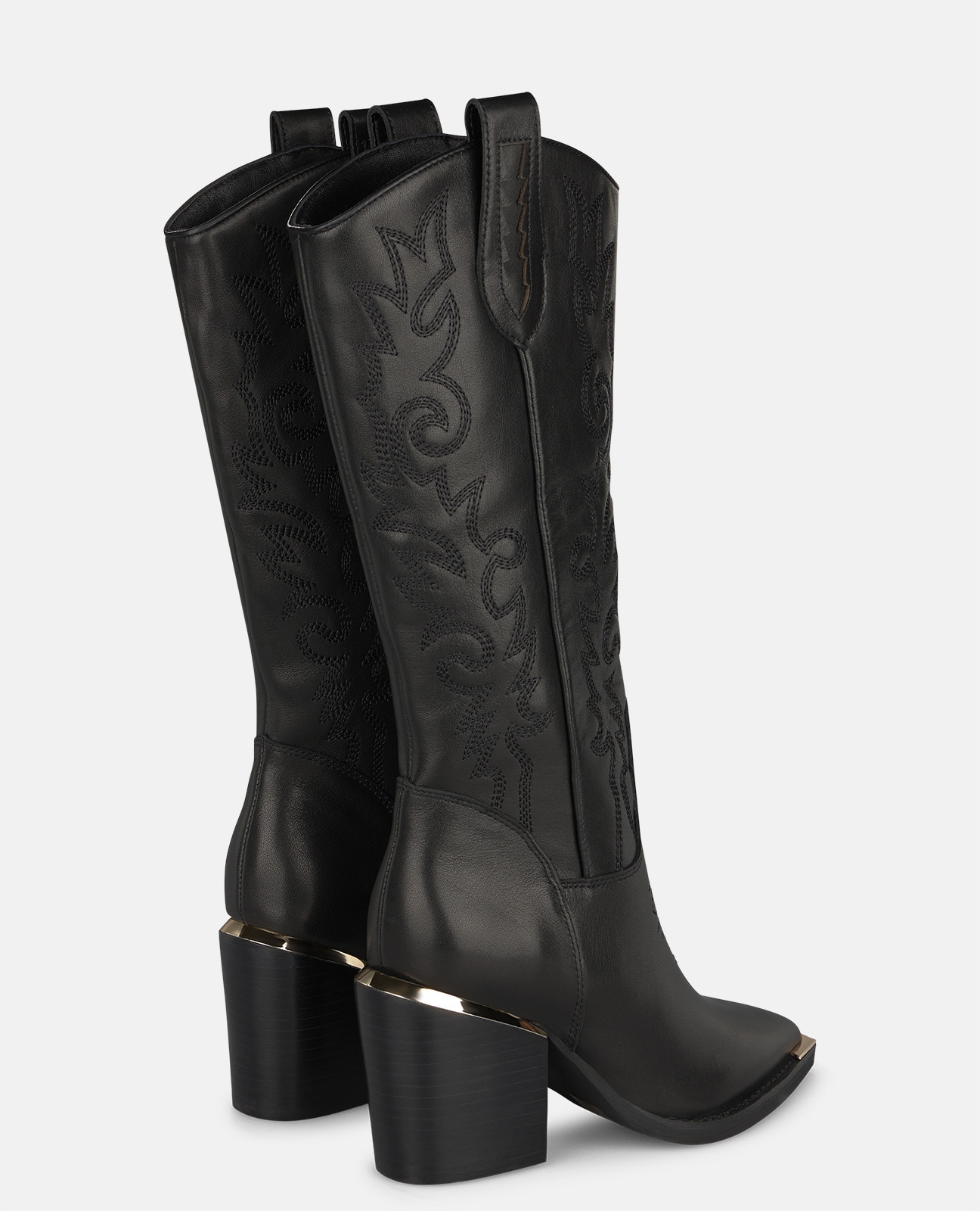 Botas cowboy de mujer en napa con bordados tonales - Alma en Pena - Negro Negro-3