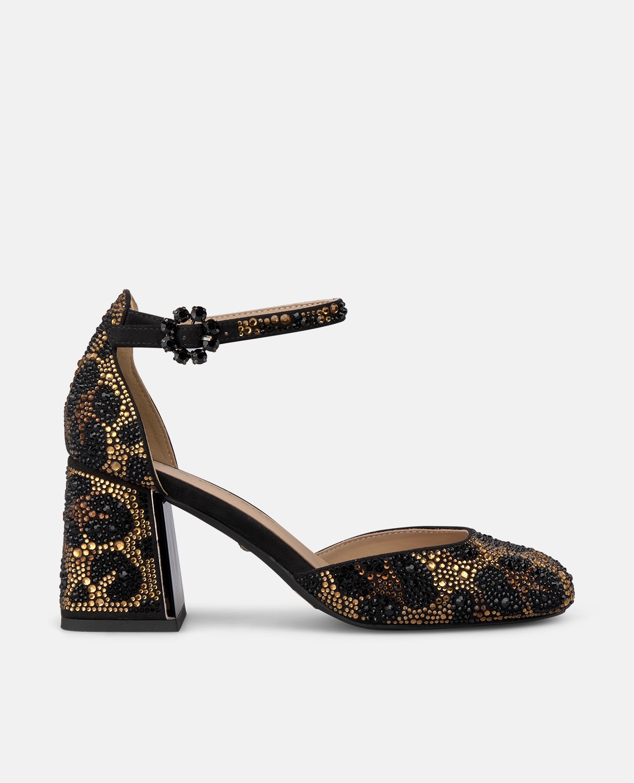 Zapatos de salón de mujer animal print con pulsera - Negro Negro-1