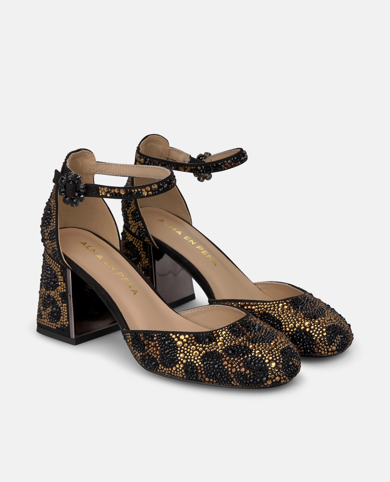 Zapatos de salón de mujer animal print con pulsera - Negro Negro-3