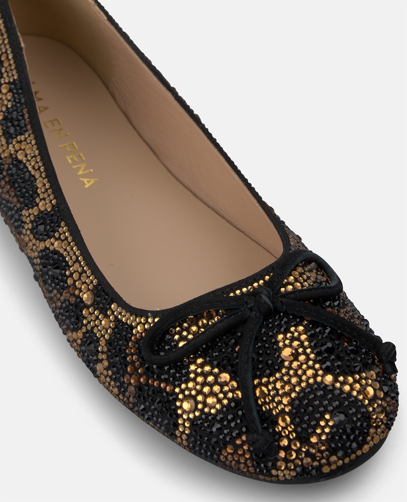 Bailarinas planas de mujer animal print en pedrería - Alma en Pena - Negro Negro-4