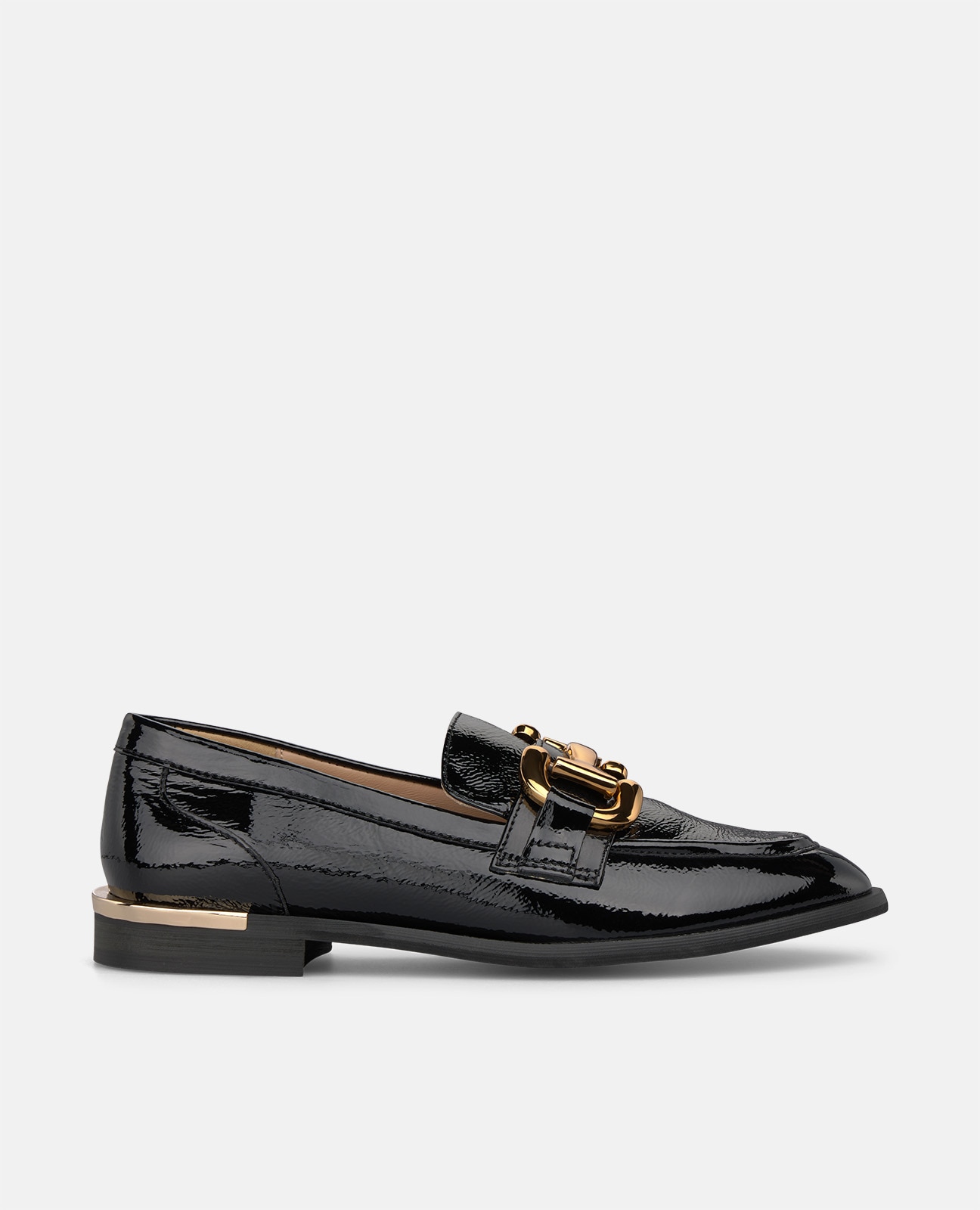 Mocasín plano de mujer en charol con adorno metálico - Alma en Pena - Negro Negro-1
