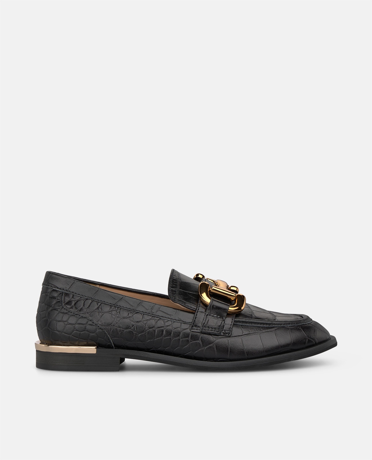 Mocasín plano de mujer en piel con adorno metálico - Alma en Pena - Negro Negro-1