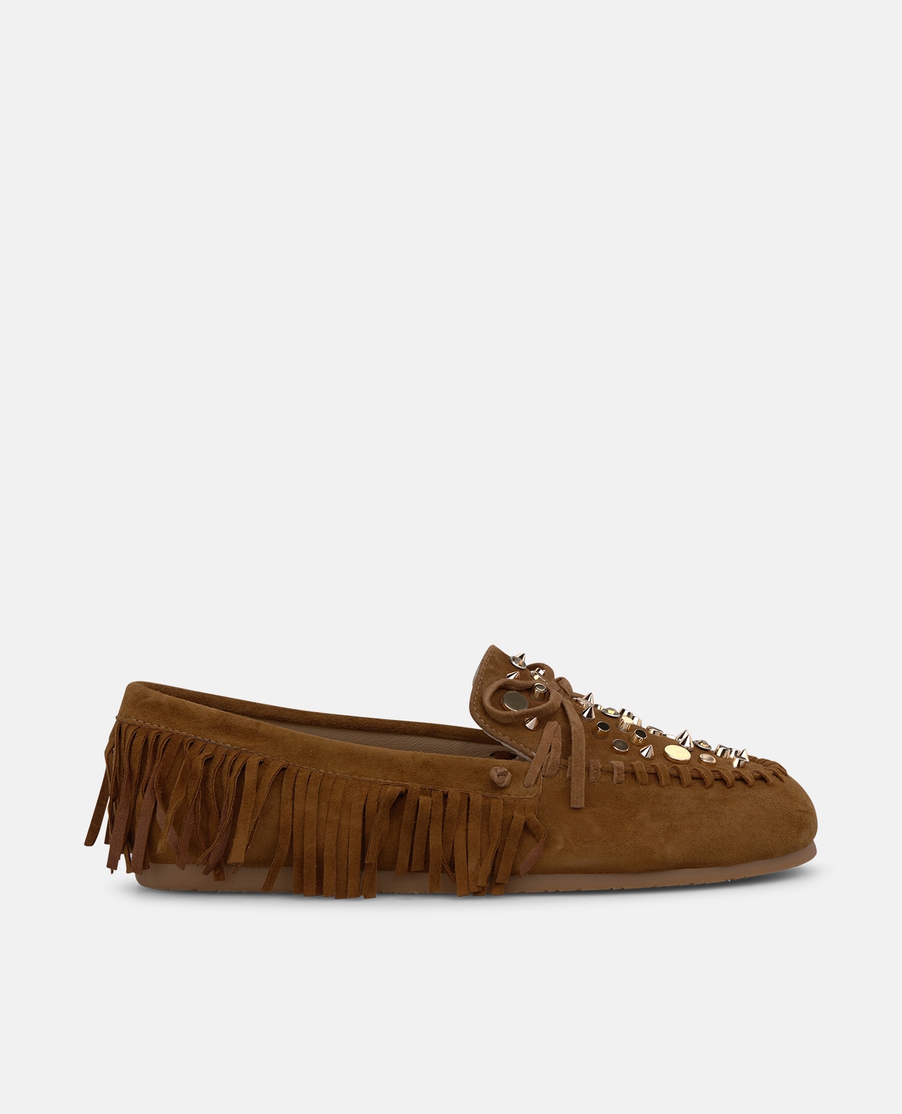 Imagen 0 de Mocasín plano de mujer en ante con flecos Camel