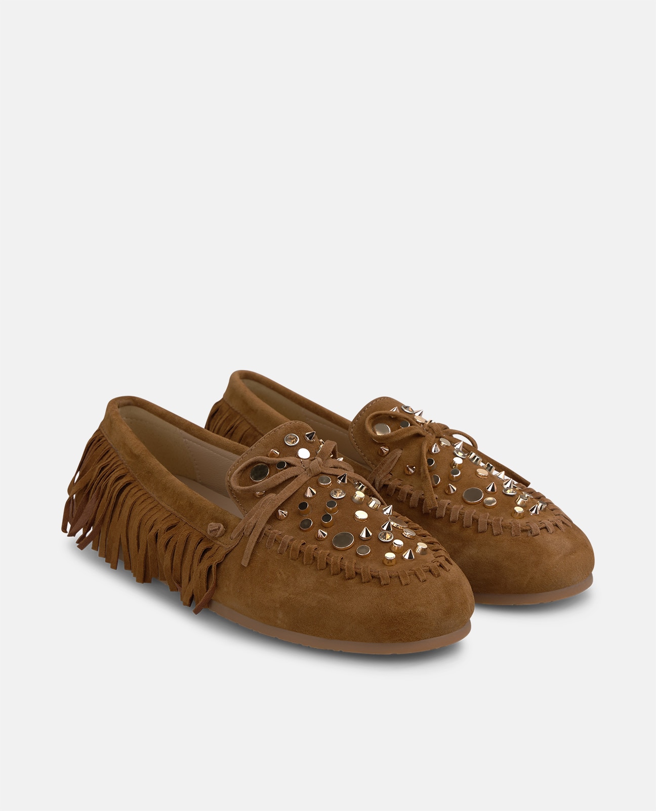 Mocasín plano de mujer en ante con flecos - Alma en Pena - Camel Camel-3