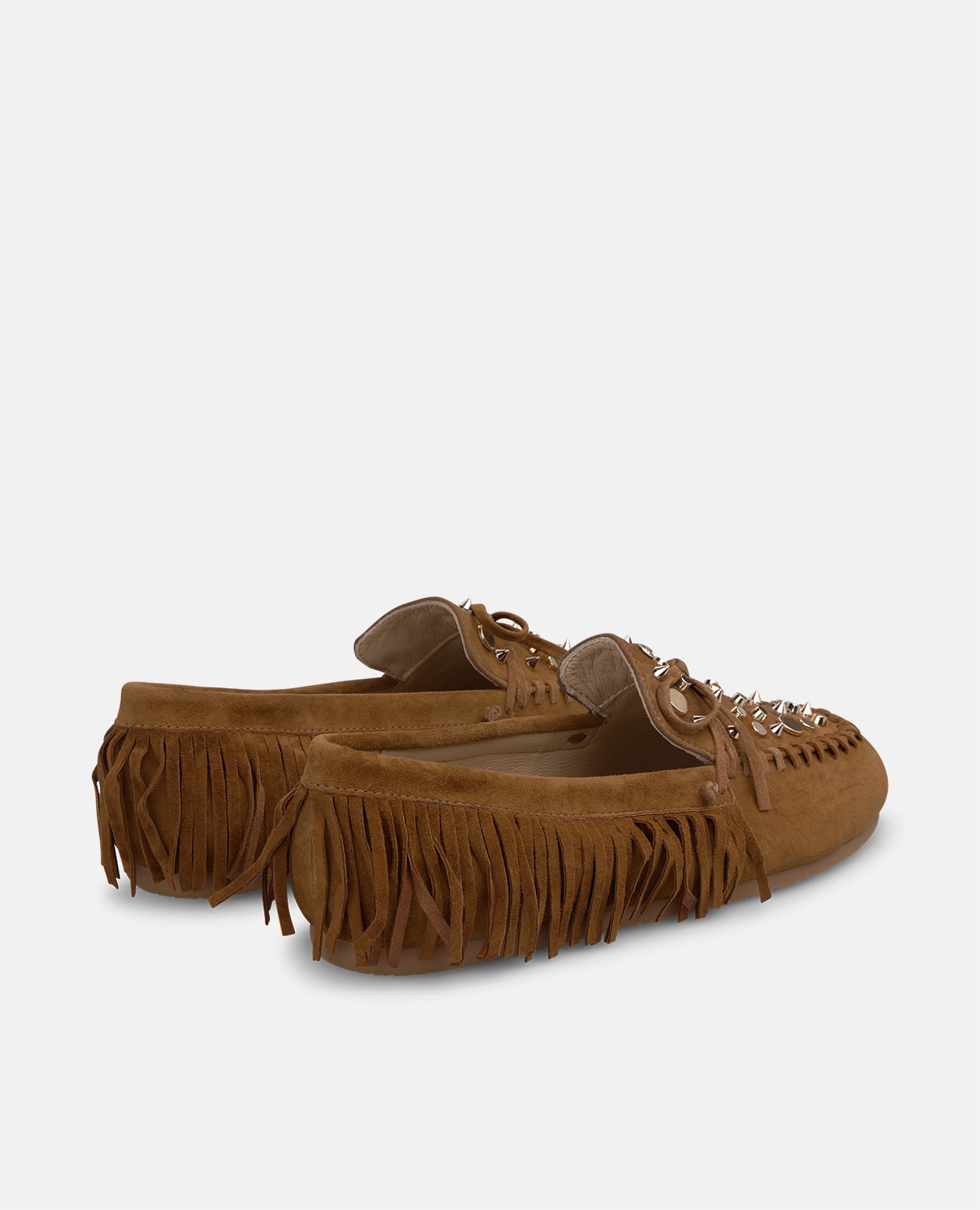 Mocasín plano de mujer en ante con flecos - Alma en Pena - Camel Camel-2