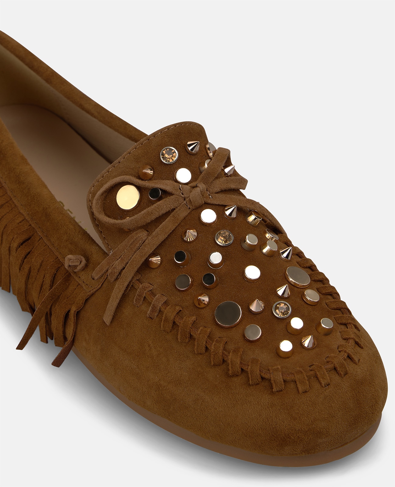 Mocasín plano de mujer en ante con flecos - Alma en Pena - Camel Camel-4