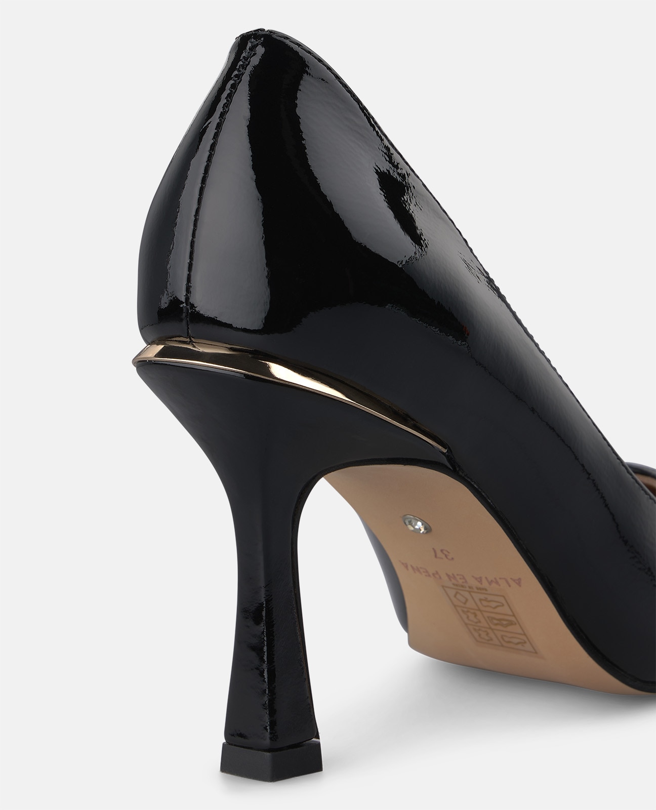 Zapatos de salón de mujer en charol tipo stiletto con acabado en punta - Alma en Pena - Negro Negro-4