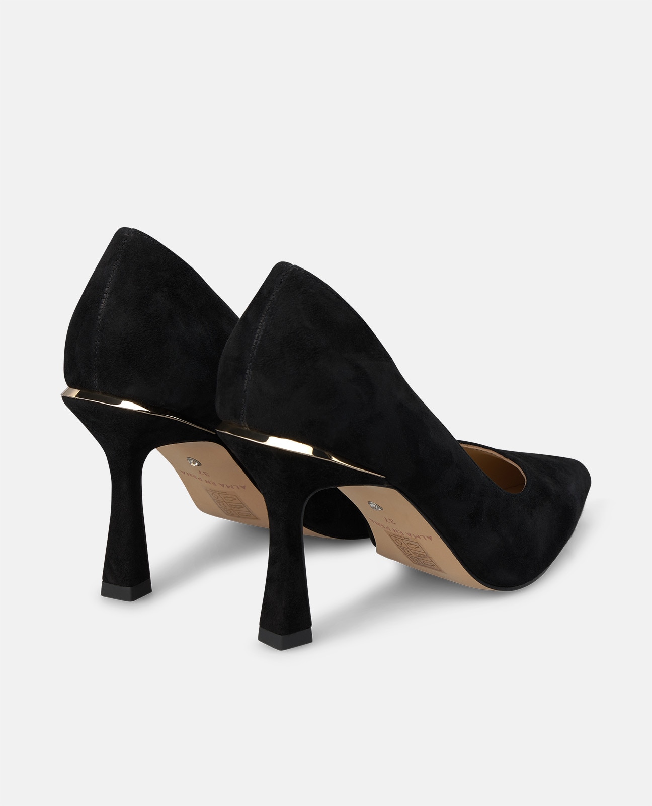 Zapatos de salón de mujer en ante tipo stiletto con acabado en punta - Alma en Pena - Negro Negro-2