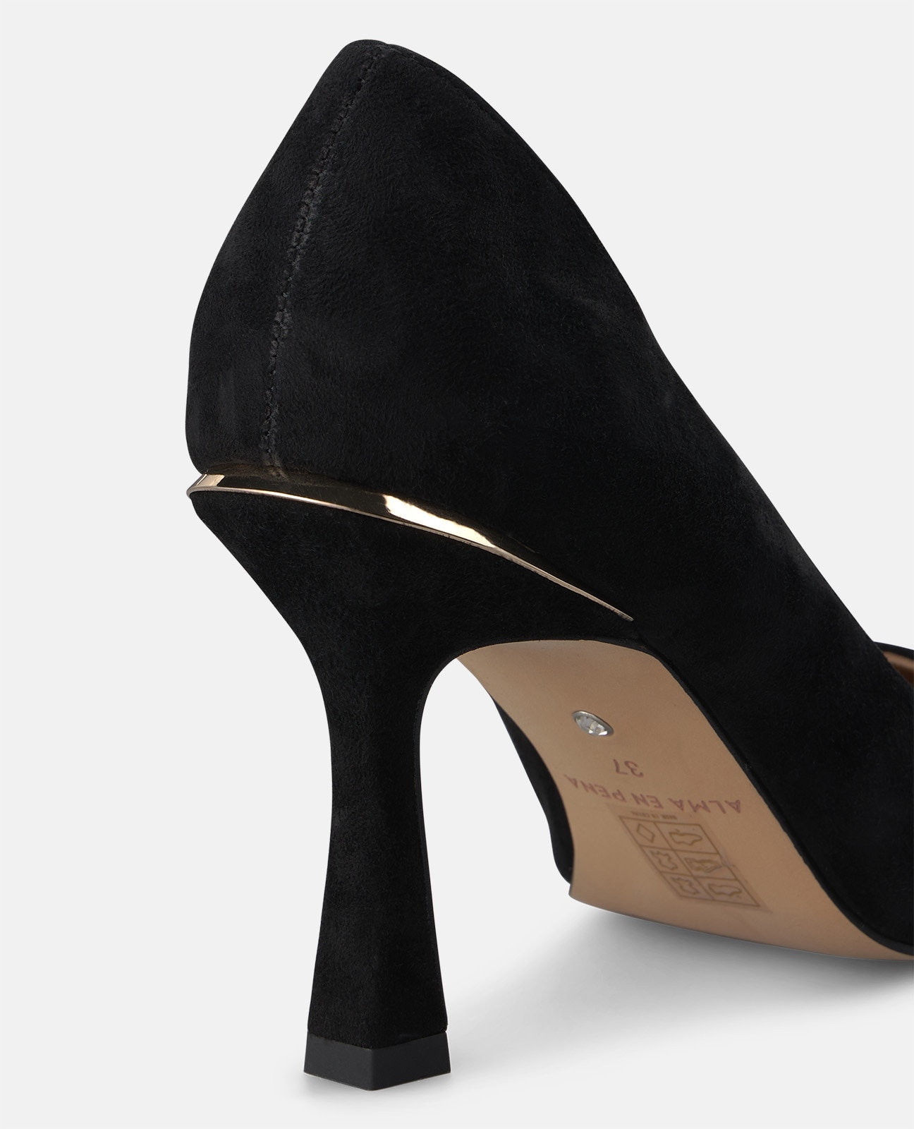 Zapatos de salón de mujer en ante tipo stiletto con acabado en punta - Alma en Pena - Negro Negro-4