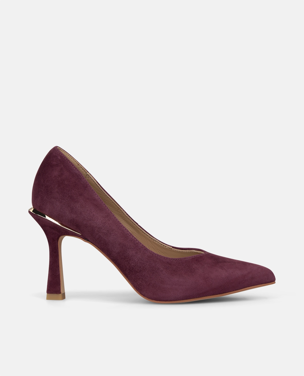 Zapatos de salón de mujer en ante tipo stiletto con acabado en punta - Alma en Pena - Burdeos Burdeos-1