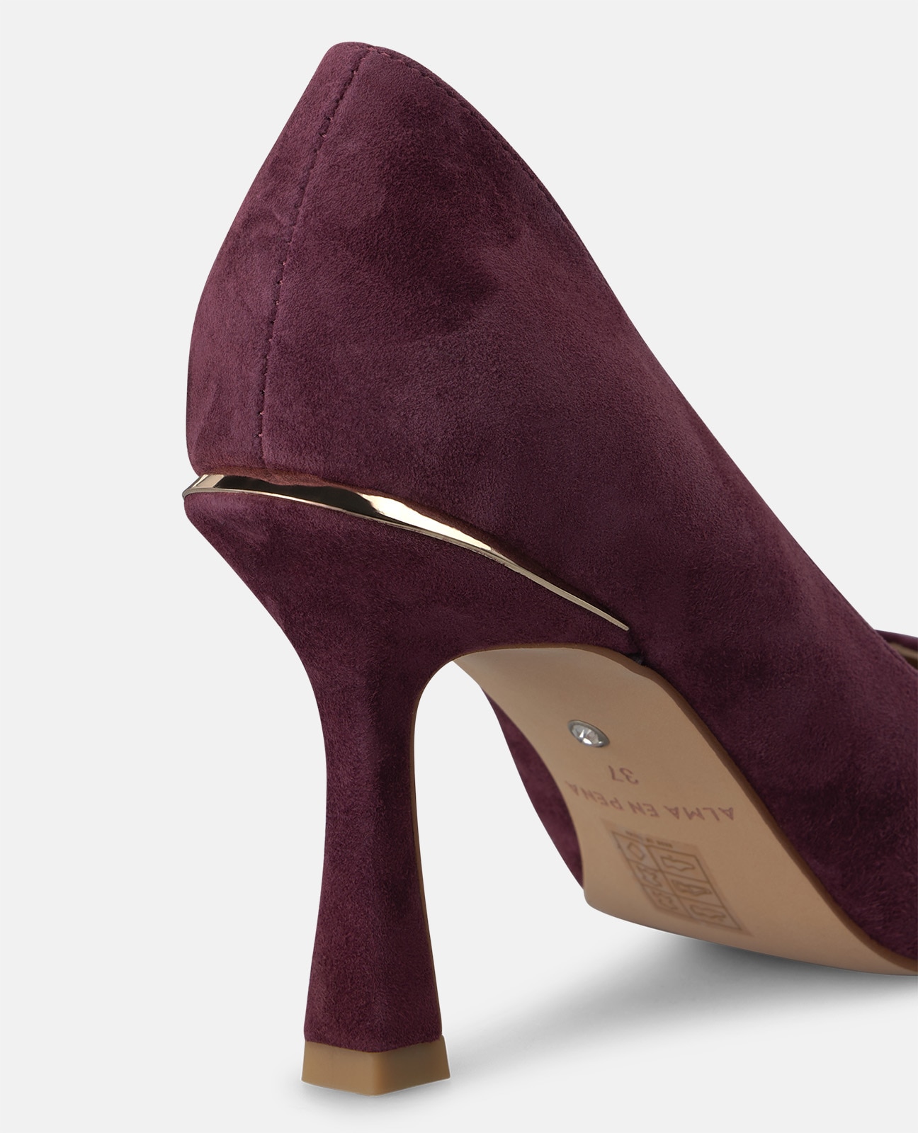 Zapatos de salón de mujer en ante tipo stiletto con acabado en punta - Alma en Pena - Burdeos Burdeos-4