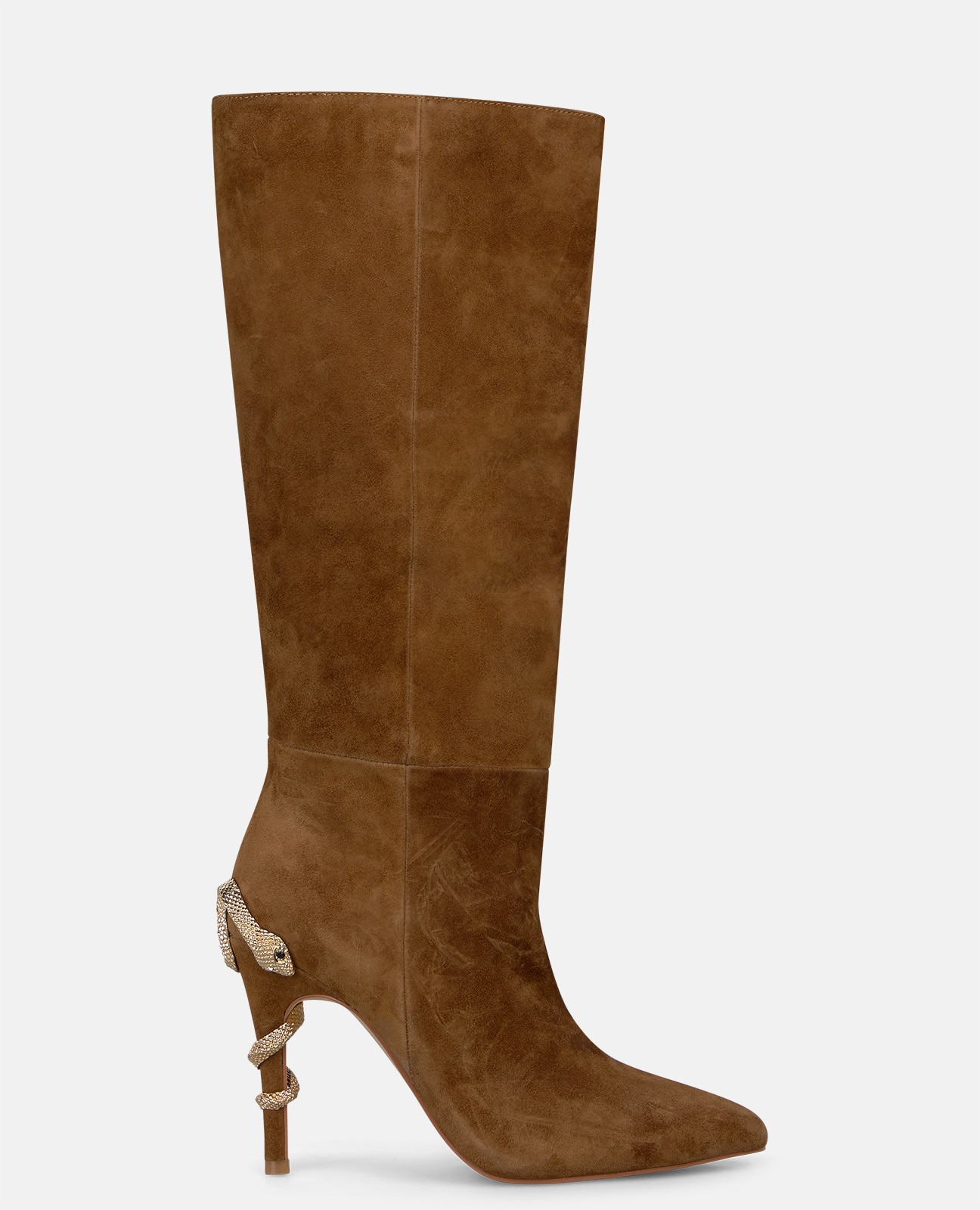 Botas básicas de mujer en ante con serpiente en el tacón - Camel Camel-1