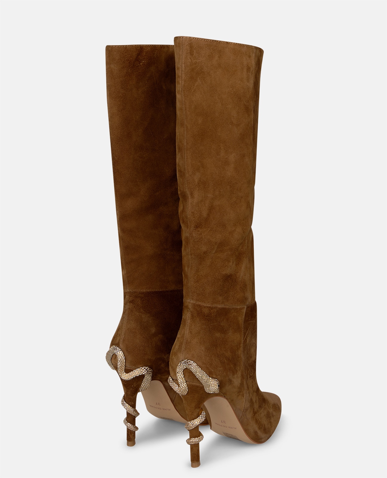 Botas básicas de mujer en ante con serpiente en el tacón - Camel Camel-3