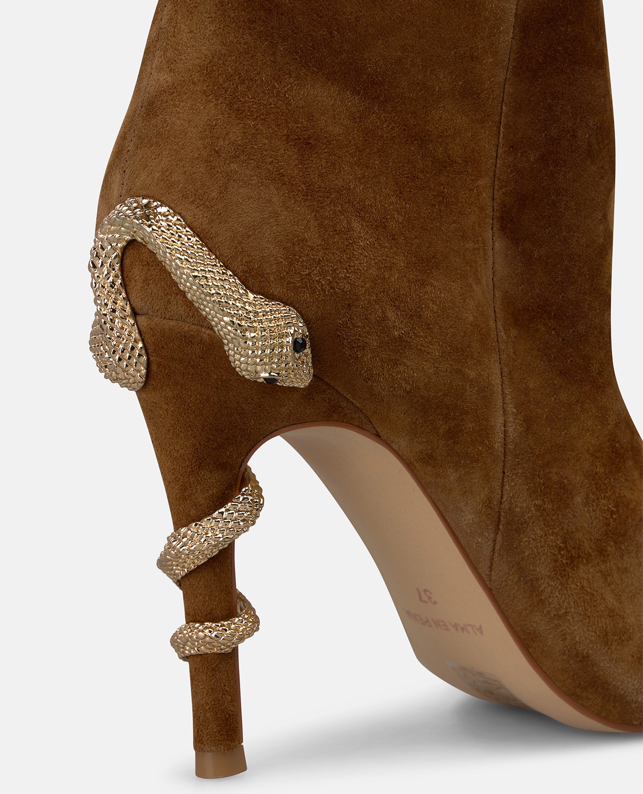Botas básicas de mujer en ante con serpiente en el tacón - Camel Camel-2