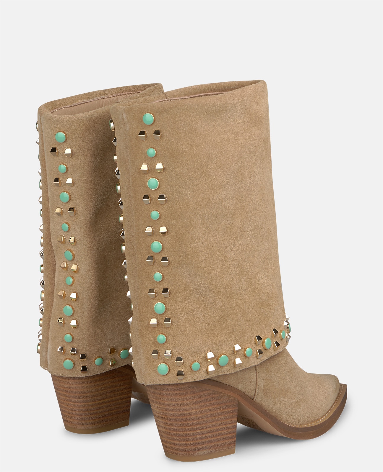 Botines cowboy de mujer en ante con detalles pedrería y tachas metálicas - Arena Arena-2
